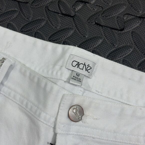 Cache Capri Jeans Women's 12 White Novelty Denim Zip Fly Casual Outdoor Retro - Picture 5 of 8